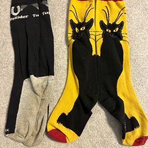 Equestrian Boot Socks-Yellow and Black Cat, plus Black and Grey Tuff Rider Socks
